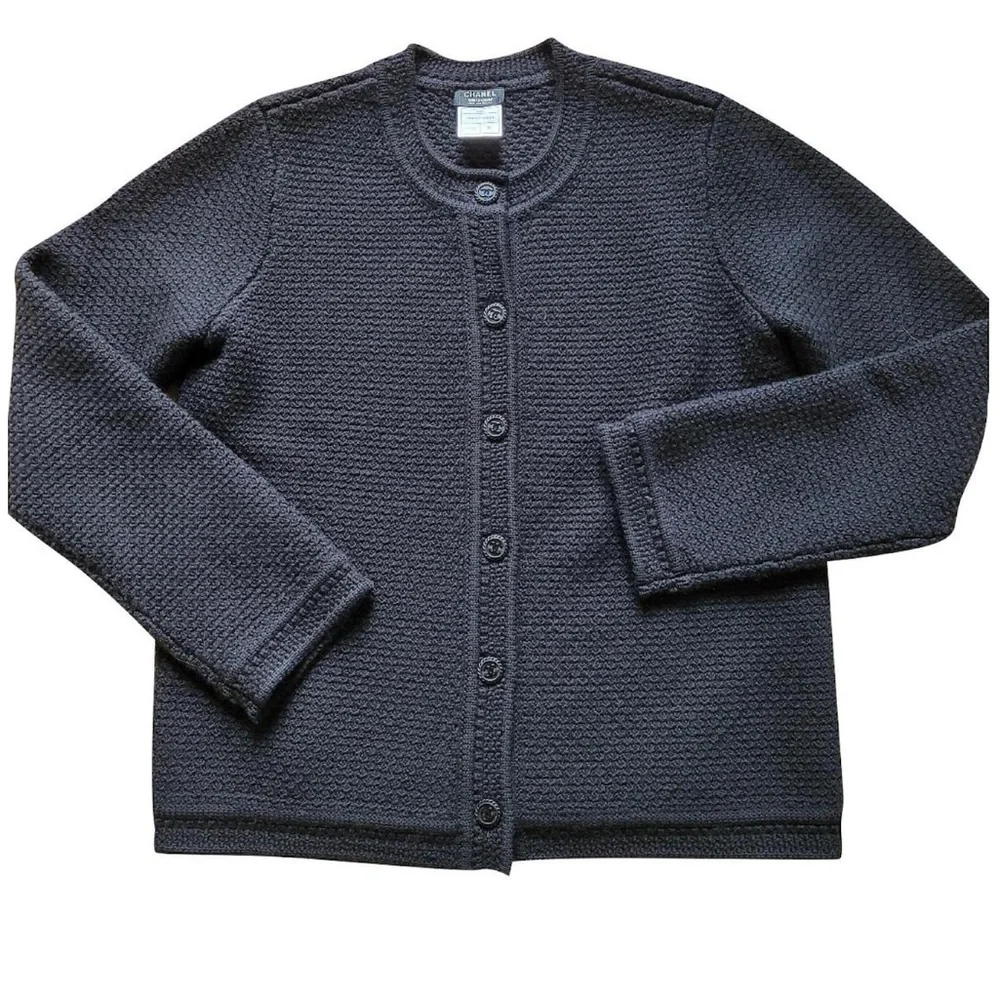 CHANEL Uniform Wool Black Textured Cardigan Sweater